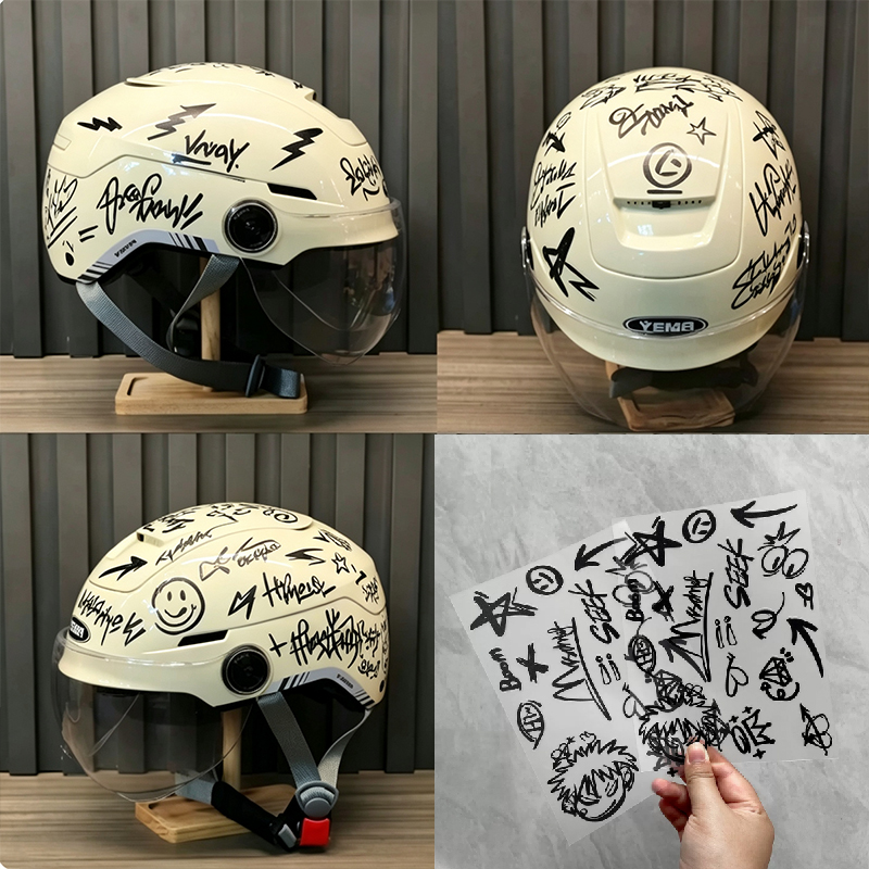 2pcs Punk Graffiti Motorcycle  - Scooter Helmet Set ulasan dan harga